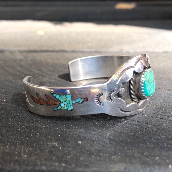 Vintage Navajo Waterbird Inlay Cuff Bracelet - Picture 11 of 16